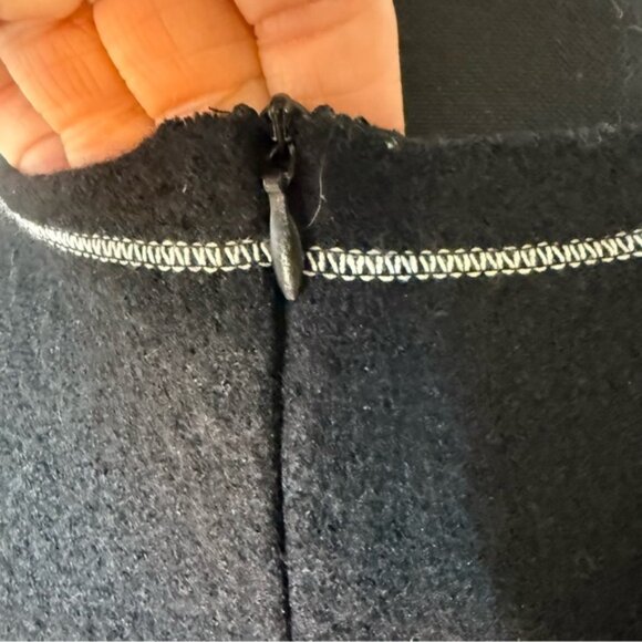 Black Long Sleeve Midi Dress Wool Bodice Horse Bit Buckle Detail Zipper Raw Hem - Picture 10 of 11